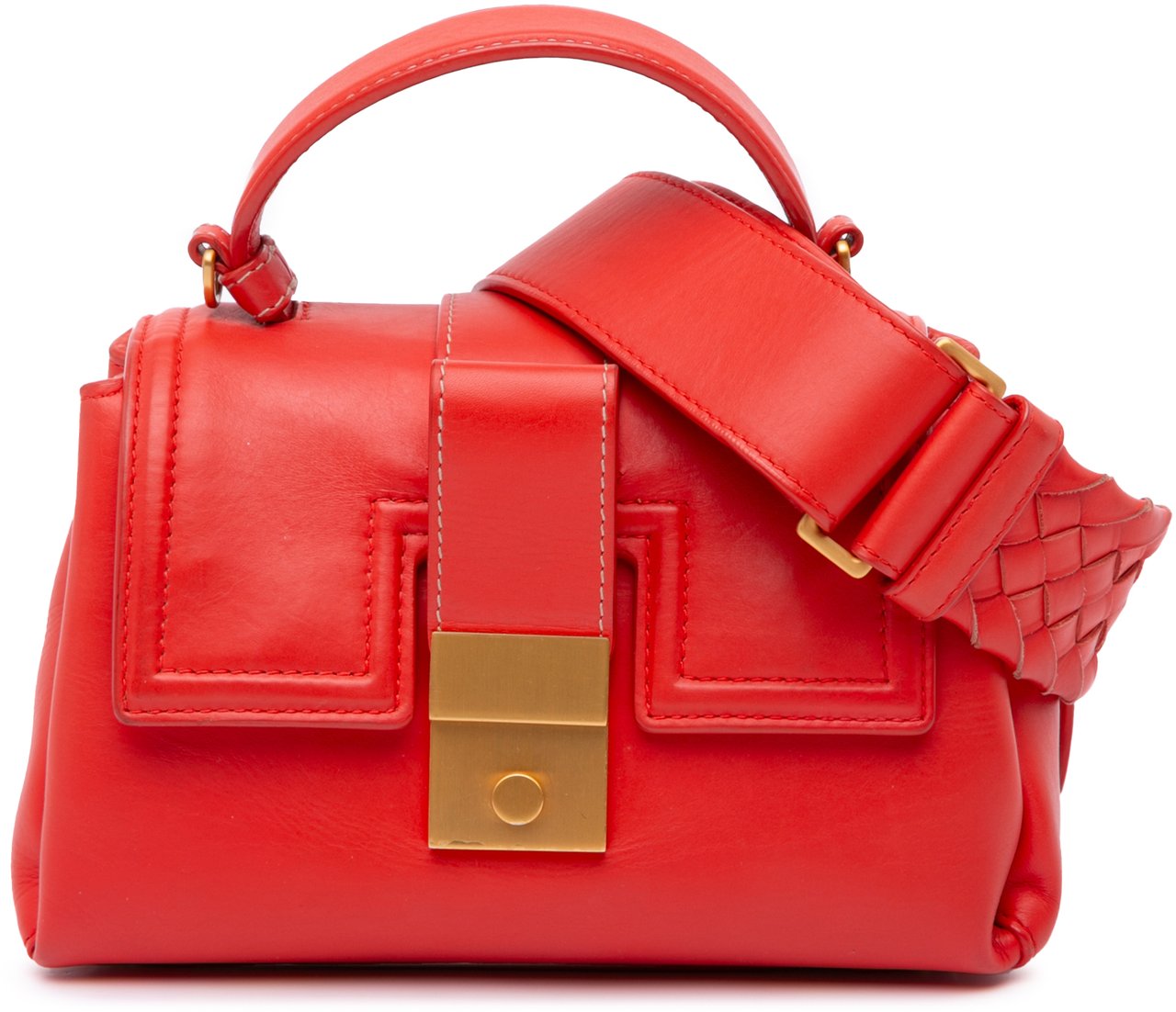 Bottega Veneta Mini Leather Piazza Top Handle Satchel Rood