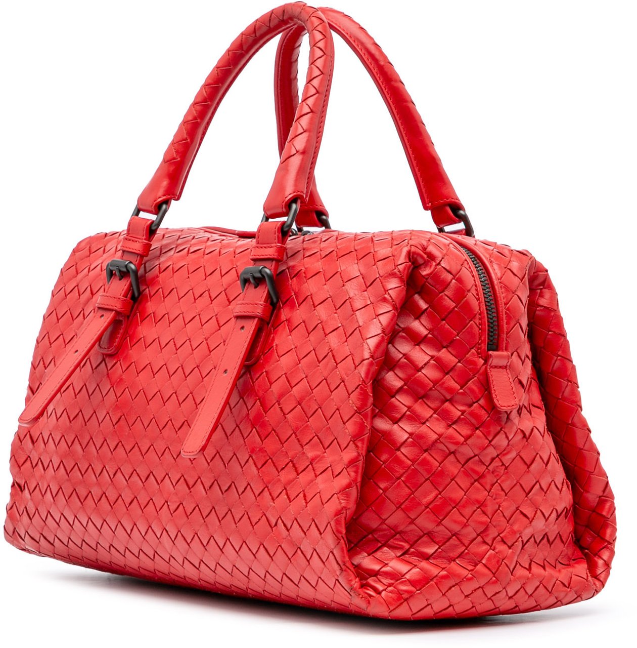 Bottega Veneta Nappa Intrecciato Boston Bag Rood
