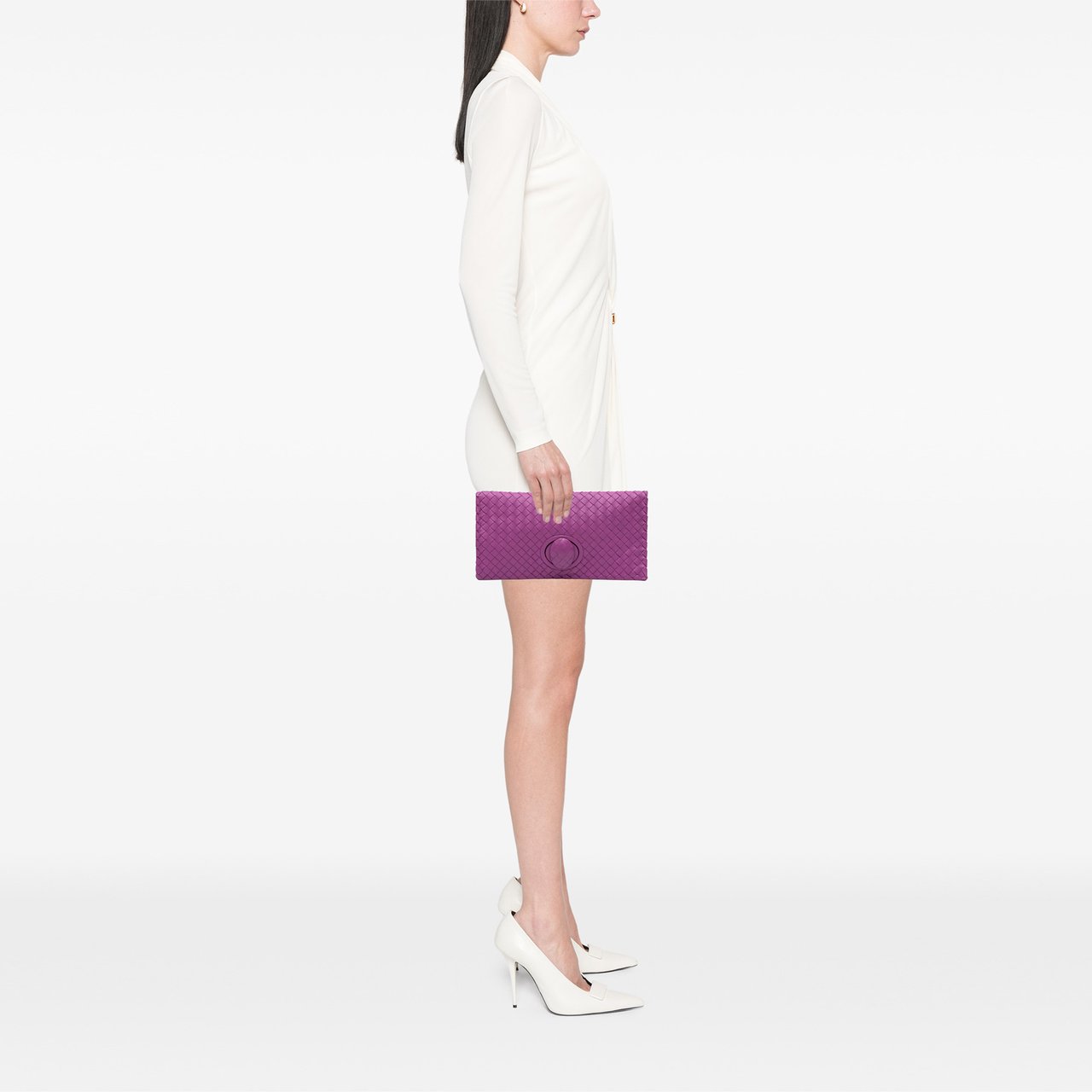 Bottega Veneta Nappa Intrecciato Turn Lock Clutch Paars
