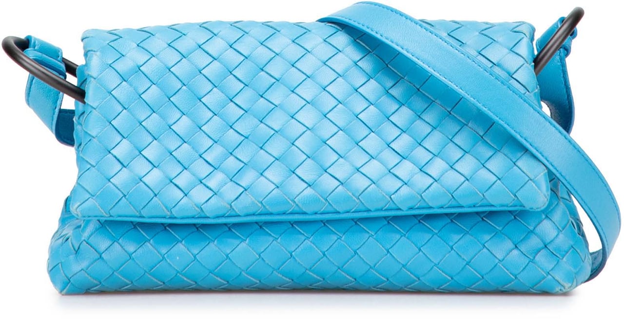Bottega Veneta Nappa Intrecciato Flap Crossbody Blauw