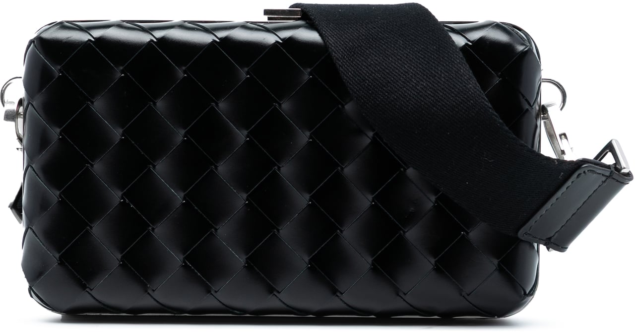 Bottega Veneta Spazzolato Intrecciato Box Messenger Bag Zwart