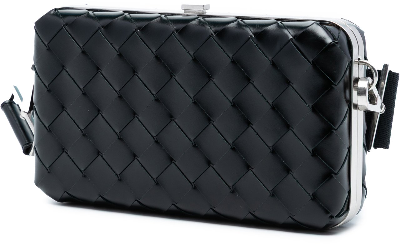 Bottega Veneta Spazzolato Intrecciato Box Messenger Bag Zwart