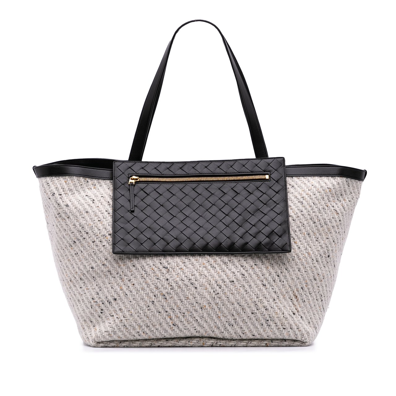 Bottega Veneta Large Wool and Calfskin Flip Flap Tote Grijs