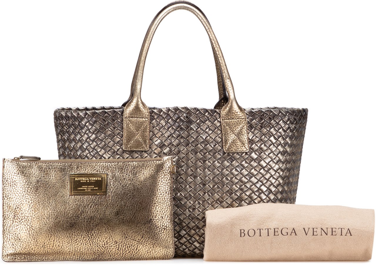 Bottega Veneta Lambskin Intreccio Cabat Tote Bruin
