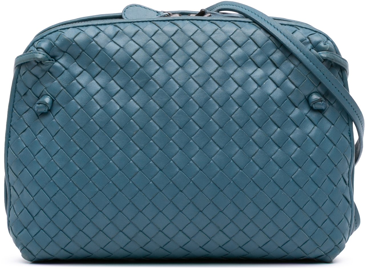 Bottega Veneta Nappa Intrecciato Nodini Double Zip Crossbody Blauw