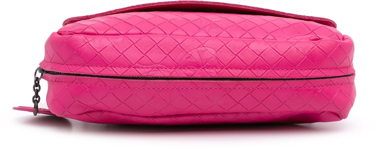 Bottega Veneta Small Calfskin Intrecciomirage Embossed Butterfly Chain Crossbody Roze
