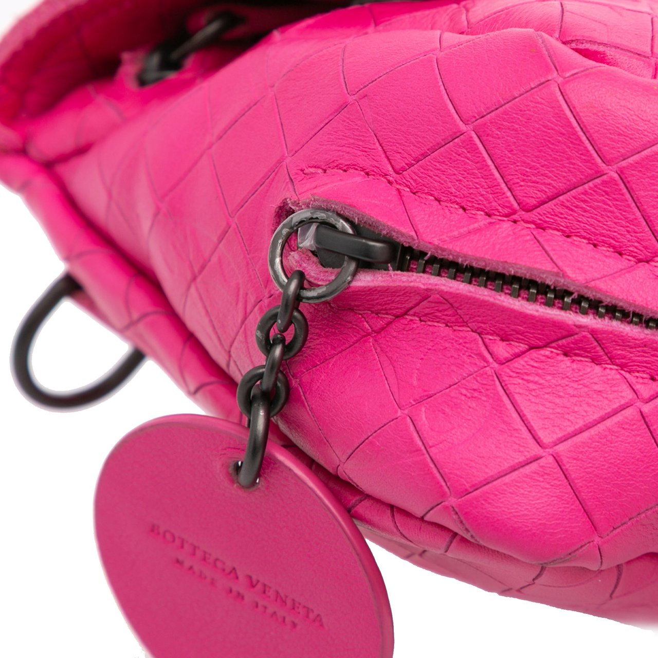 Bottega Veneta Small Calfskin Intrecciomirage Embossed Butterfly Chain Crossbody Roze