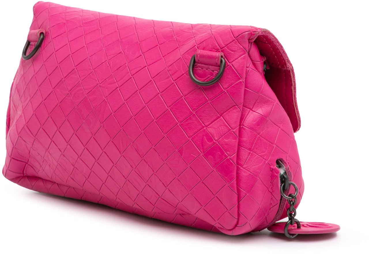 Bottega Veneta Small Calfskin Intrecciomirage Embossed Butterfly Chain Crossbody Roze