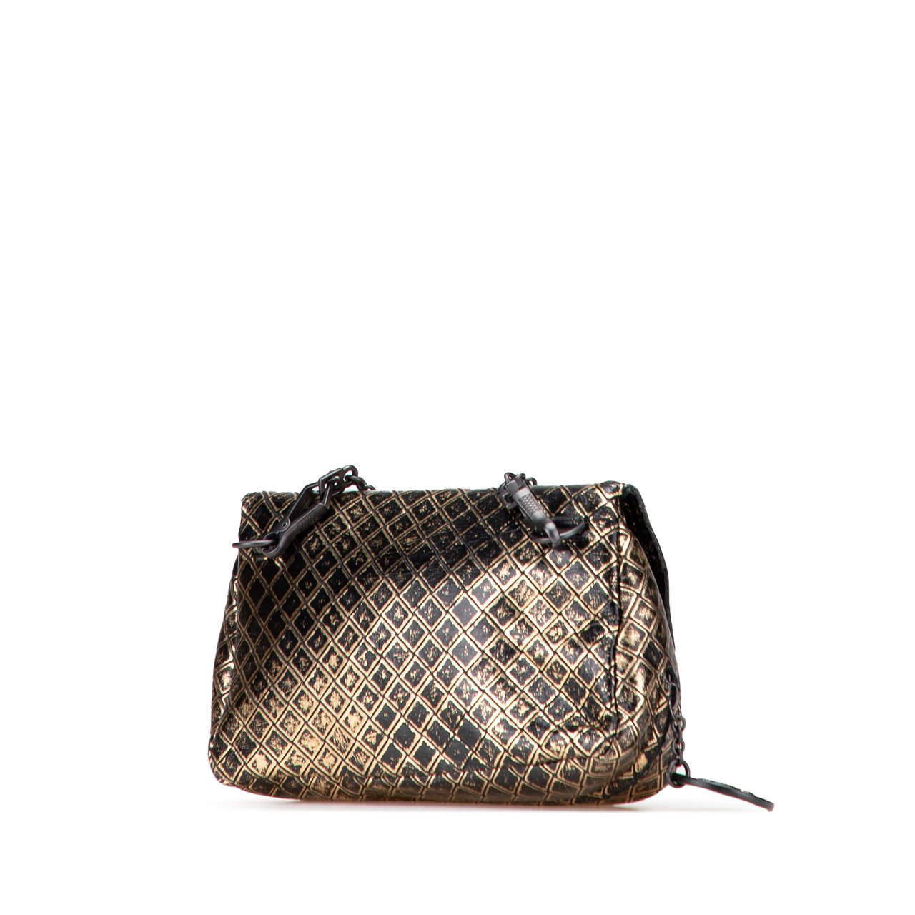 Bottega Veneta Metallic Calfskin Intrecciomirage Chain Flap Crossbody Goud