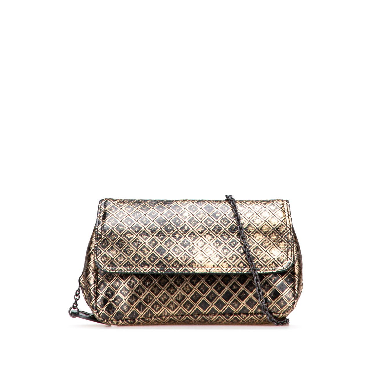 Bottega Veneta Metallic Calfskin Intrecciomirage Chain Flap Crossbody Goud