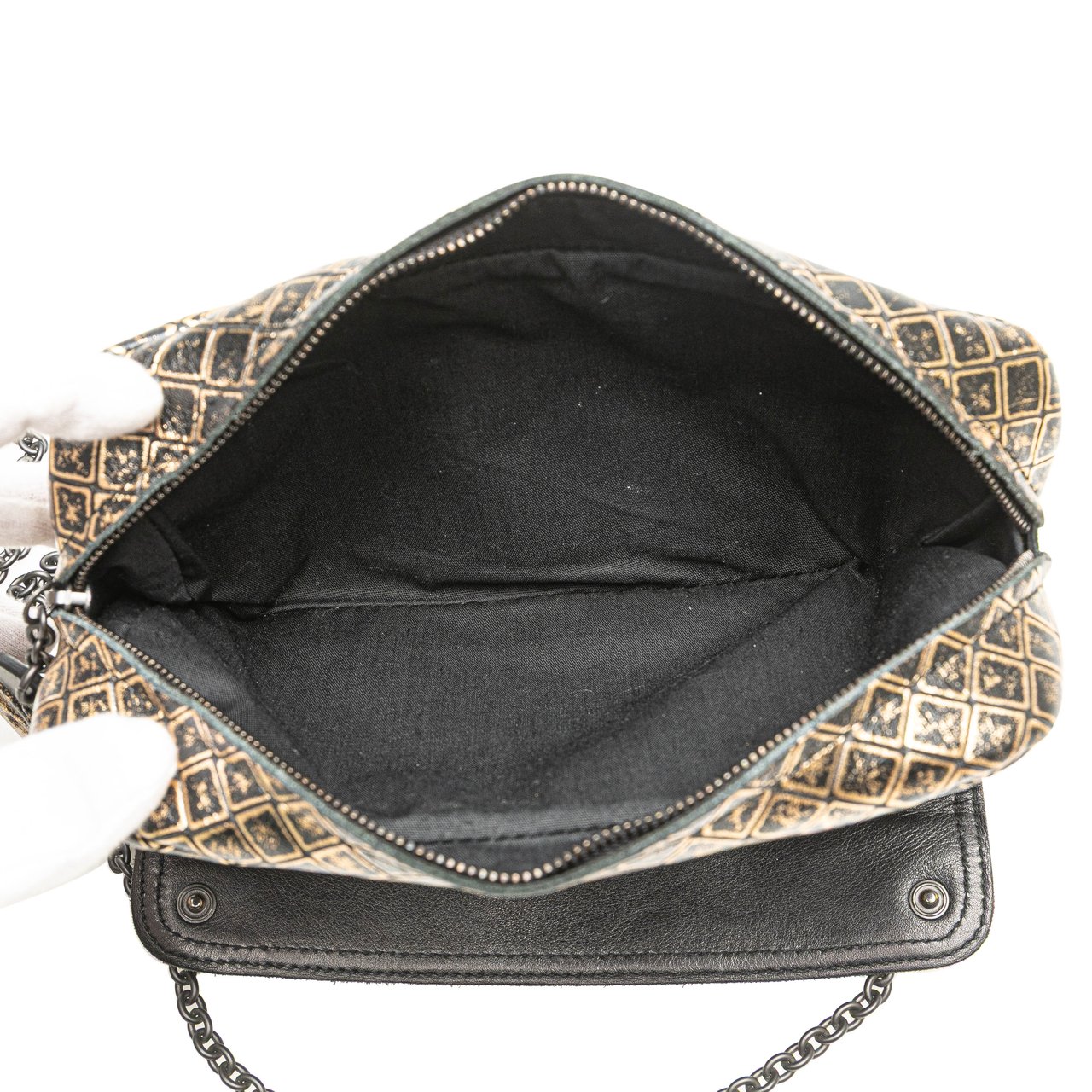 Bottega Veneta Metallic Calfskin Intrecciomirage Chain Flap Crossbody Goud