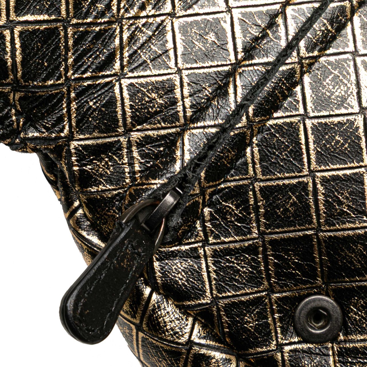 Bottega Veneta Metallic Calfskin Intrecciomirage Chain Flap Crossbody Goud