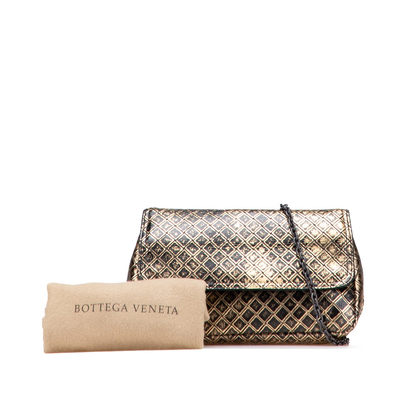 Bottega Veneta Metallic Calfskin Intrecciomirage Chain Flap Crossbody Goud
