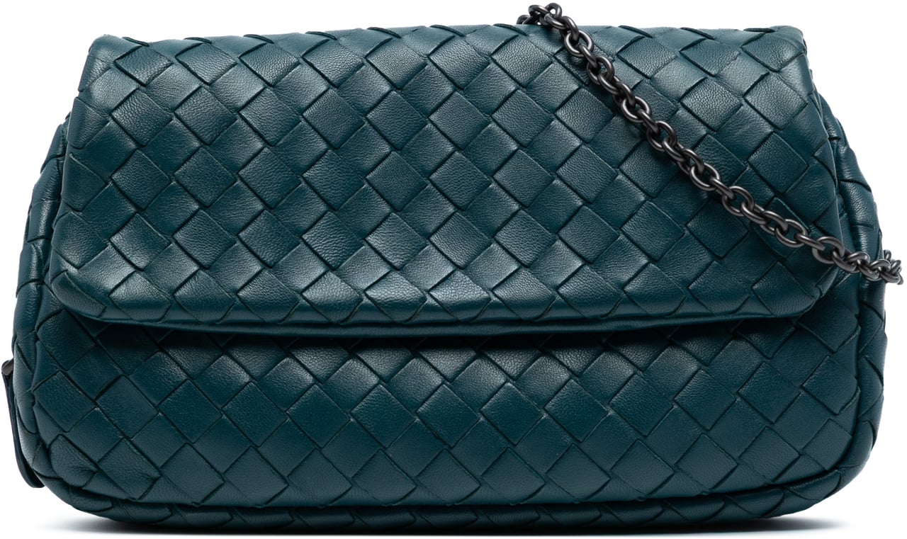 Bottega Veneta Mini Nappa Intrecciato Expandable Chain Crossbody Blauw