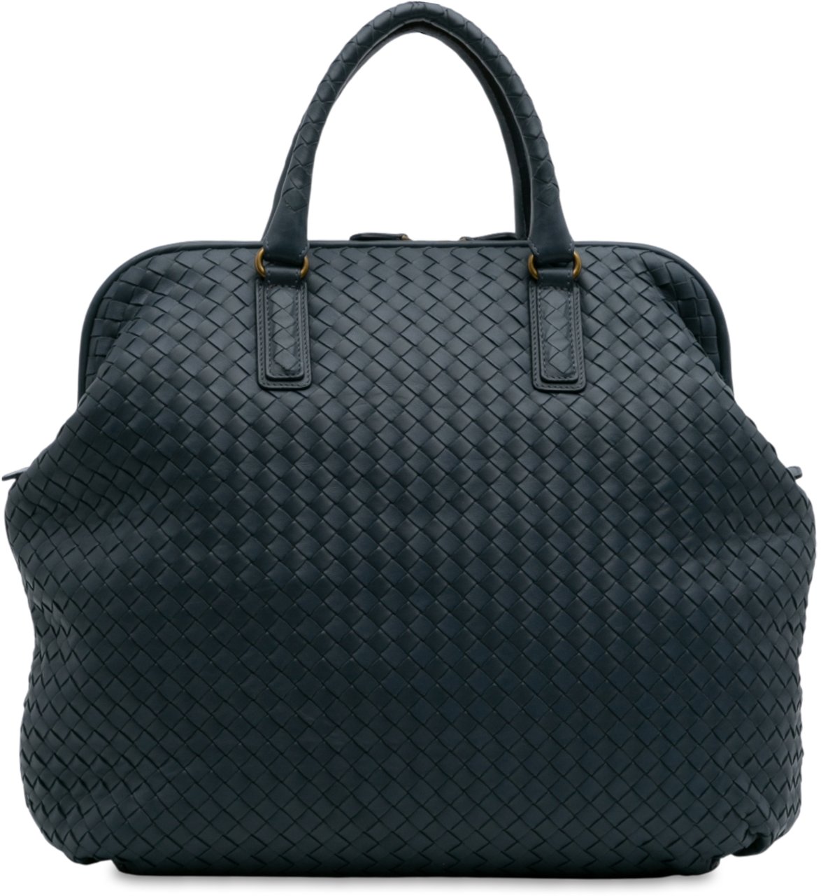 Bottega Veneta Nappa Intrecciato Frame Top Handle Bag Blauw