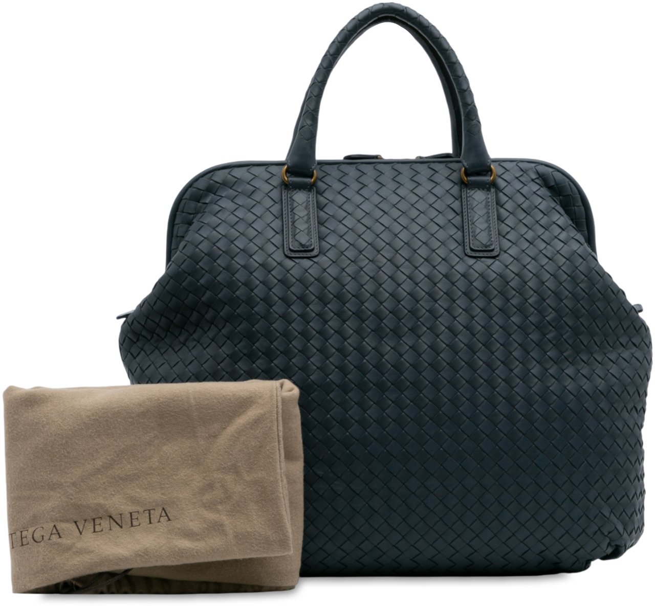 Bottega Veneta Nappa Intrecciato Frame Top Handle Bag Blauw