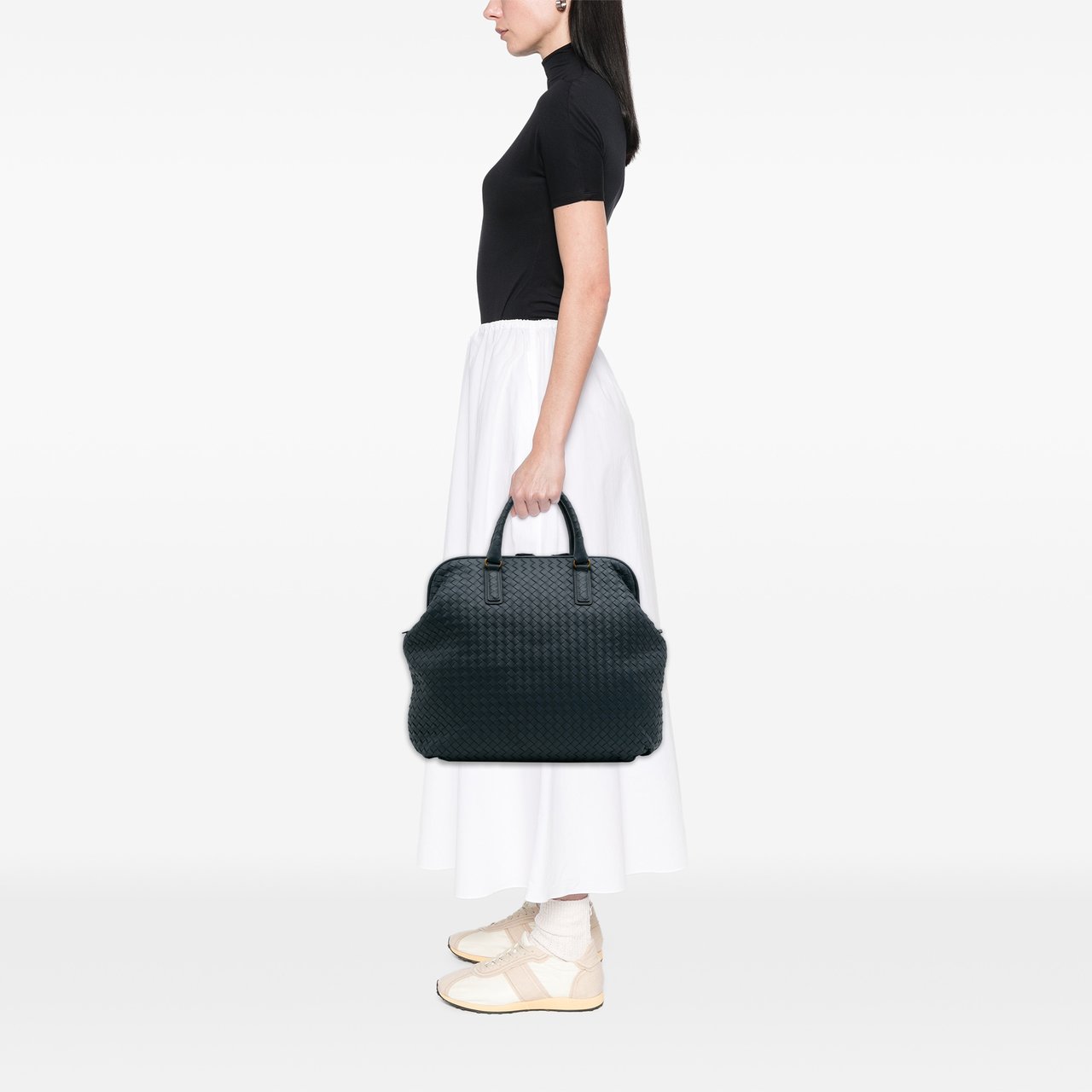 Bottega Veneta Nappa Intrecciato Frame Top Handle Bag Blauw