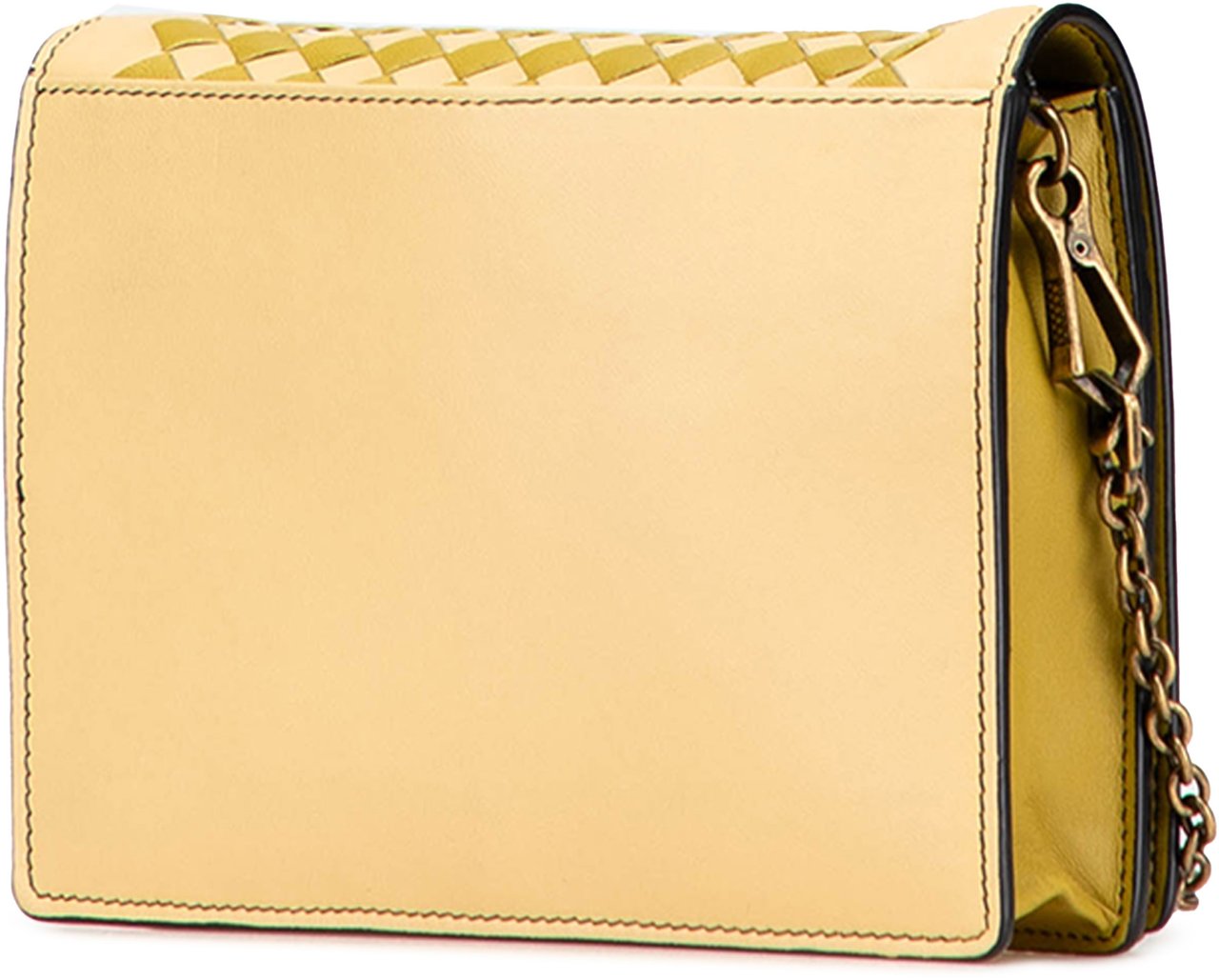 Bottega Veneta Nappa Intrecciato Studded Wallet on Chain Geel