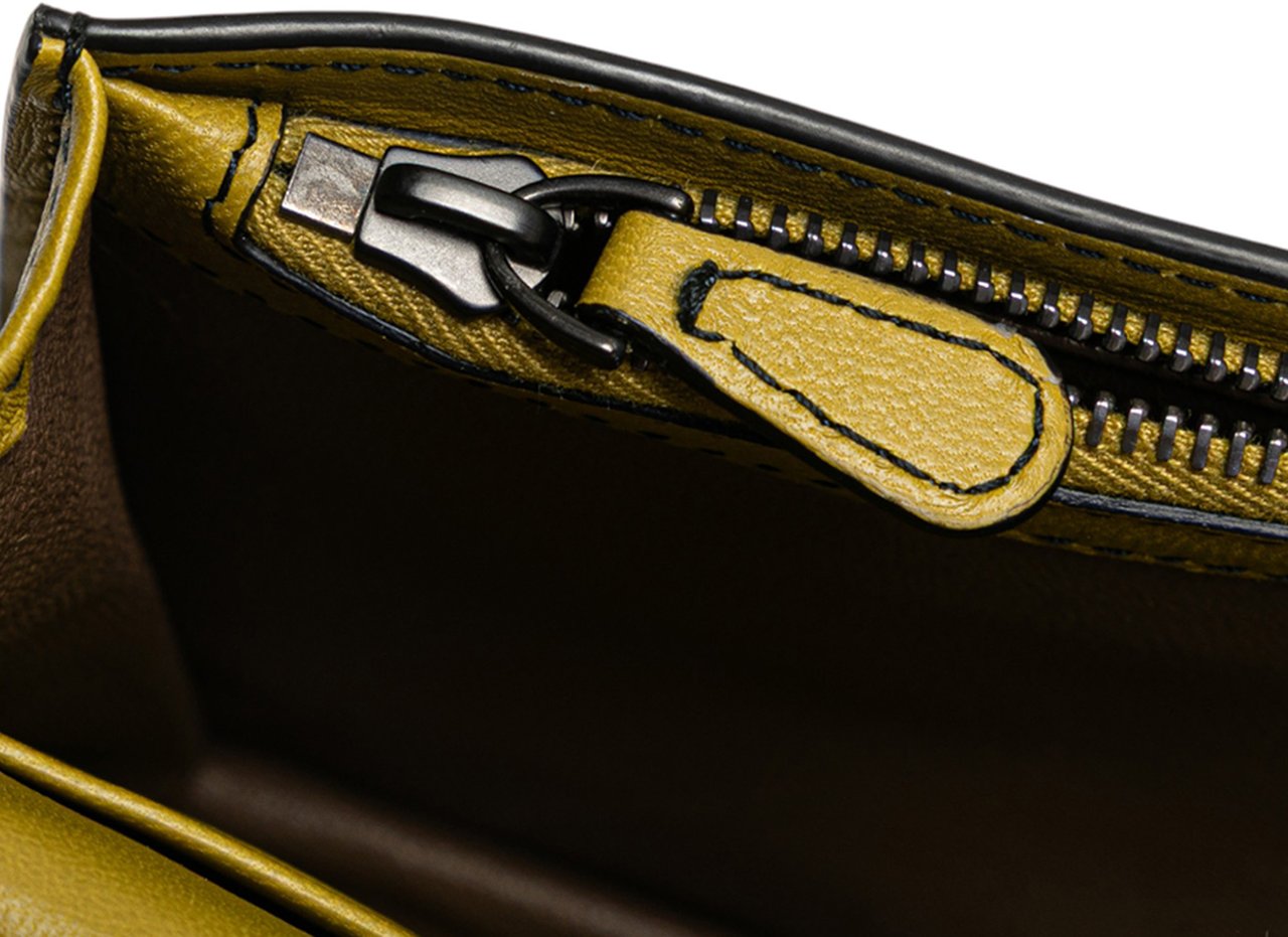 Bottega Veneta Nappa Intrecciato Studded Wallet on Chain Geel