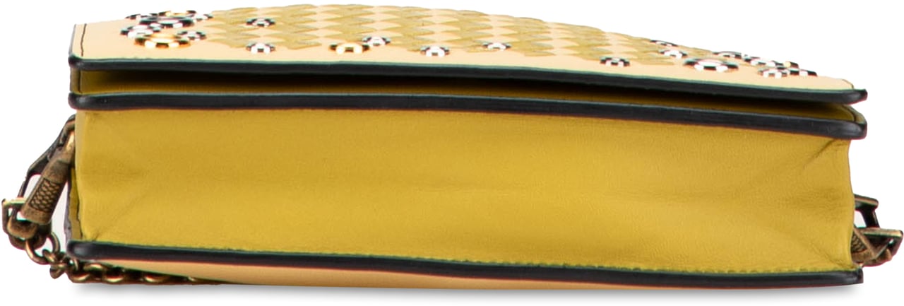 Bottega Veneta Nappa Intrecciato Studded Wallet on Chain Geel