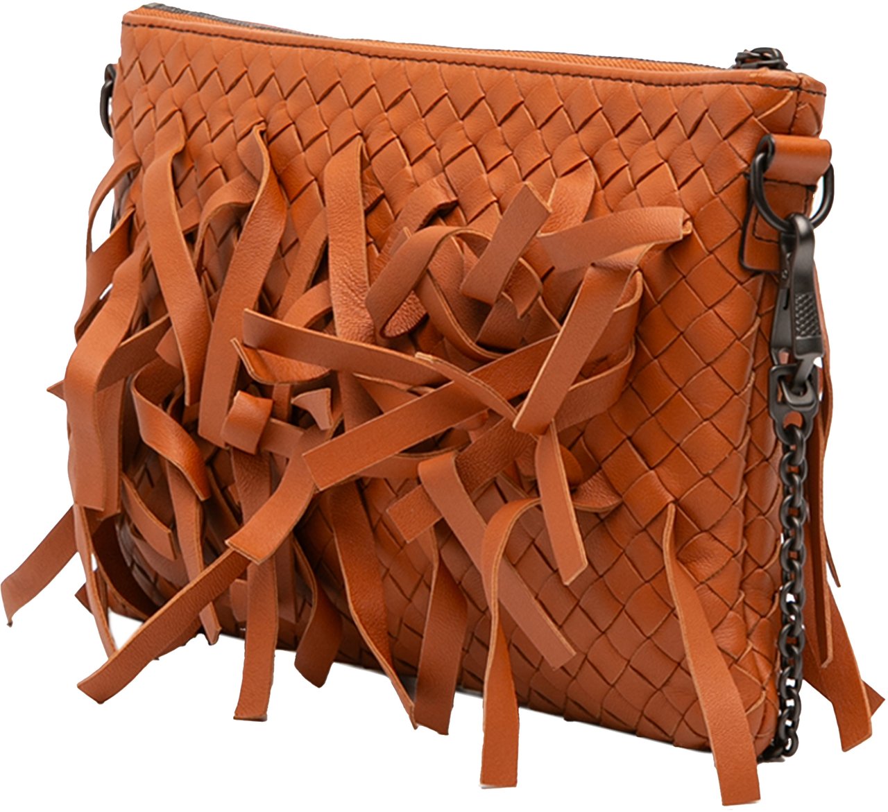 Bottega Veneta Nappa Intrecciato Palio Fringe Chain Crossbody Oranje
