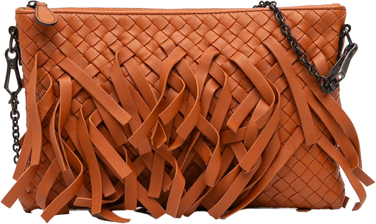 Bottega Veneta Nappa Intrecciato Palio Fringe Chain Crossbody Oranje