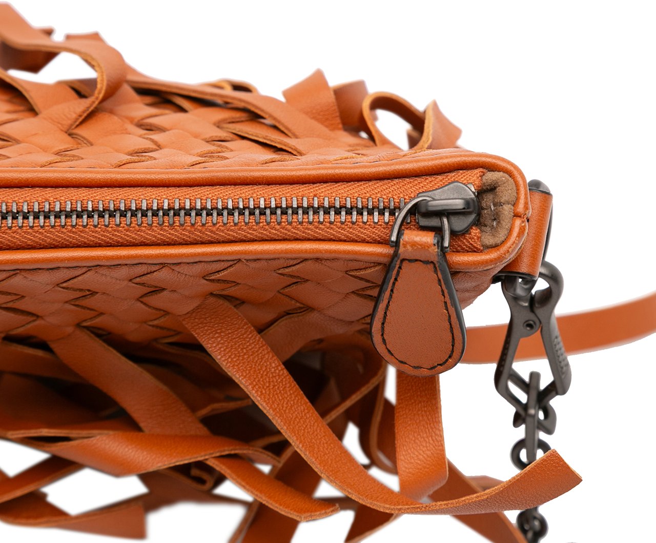 Bottega Veneta Nappa Intrecciato Palio Fringe Chain Crossbody Oranje