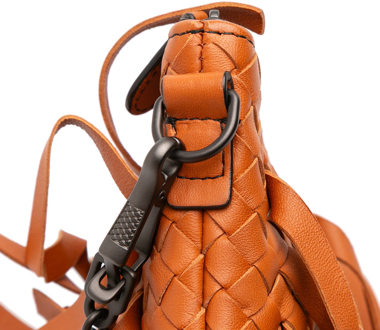 Bottega Veneta Nappa Intrecciato Palio Fringe Chain Crossbody Oranje