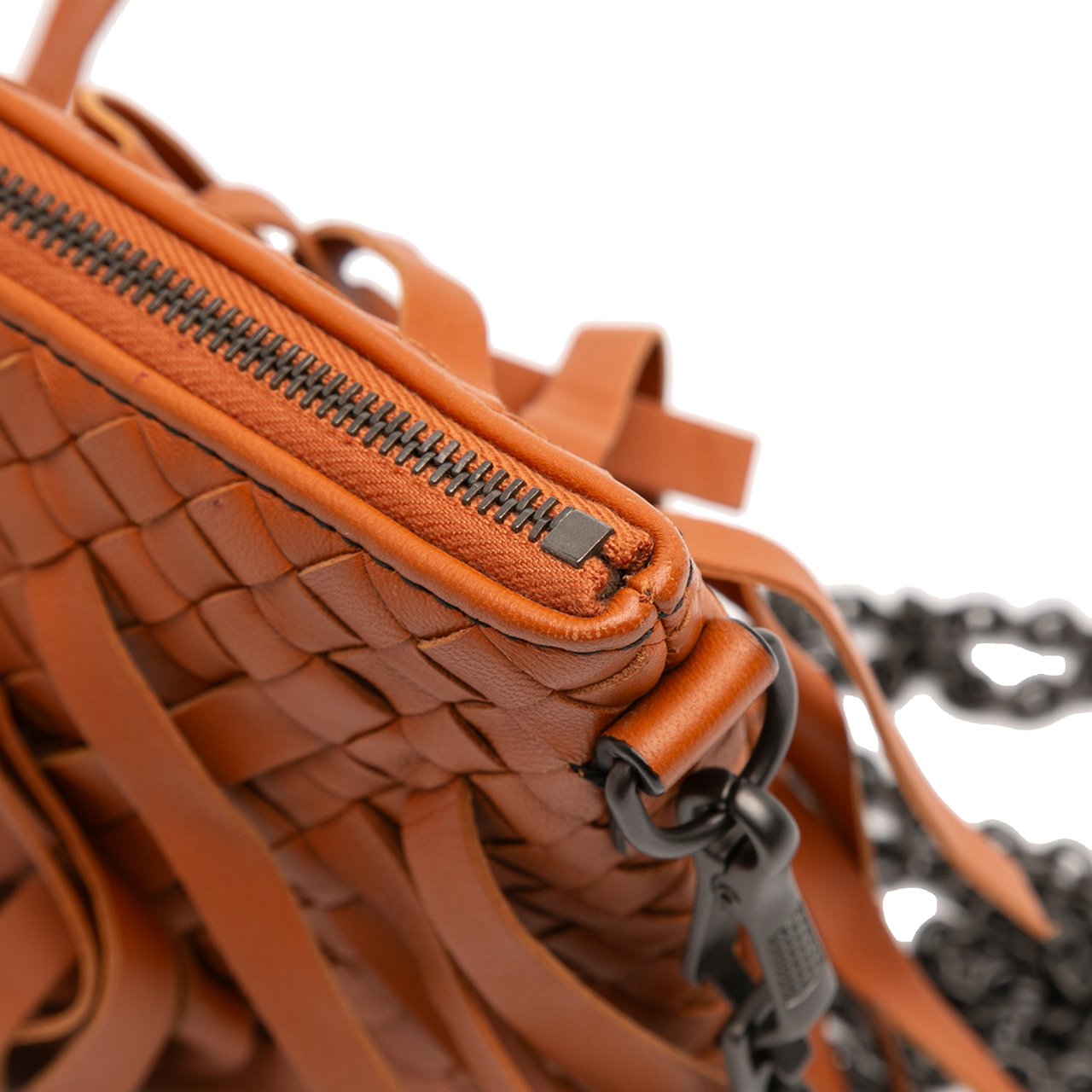 Bottega Veneta Nappa Intrecciato Palio Fringe Chain Crossbody Oranje