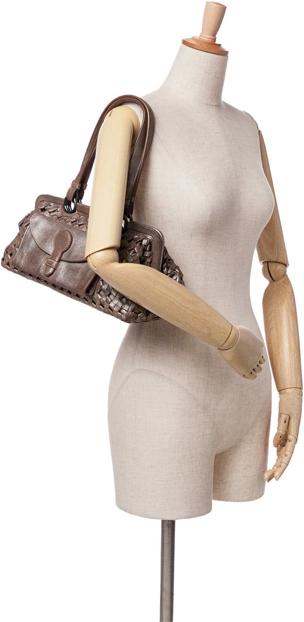 Bottega Veneta Limited Edition Intrecciato Frame Shoulder Bag Bruin