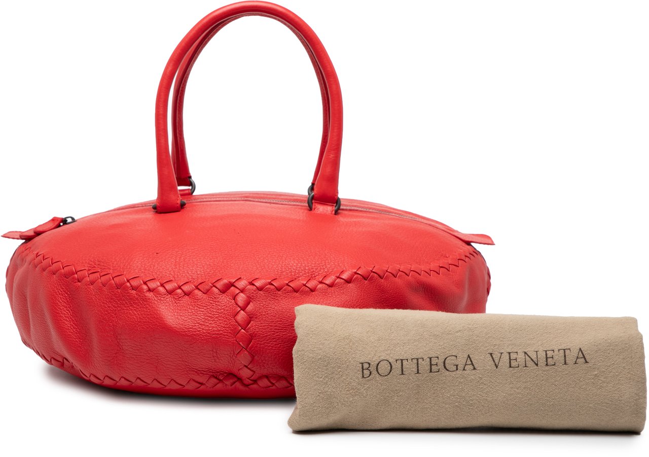 Bottega Veneta Intrecciato Trimmed Cervo Disk Handbag Rood