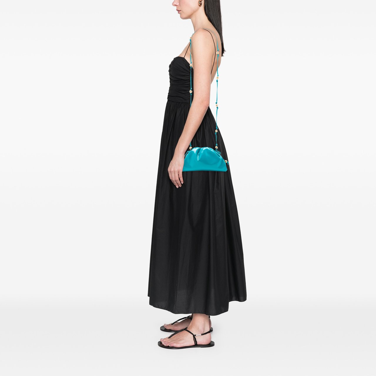 Bottega Veneta Patent Beaded Strap The Mini Pouch Crossbody Blauw