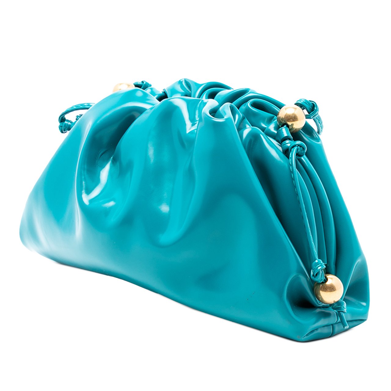 Bottega Veneta Patent Beaded Strap The Mini Pouch Crossbody Blauw