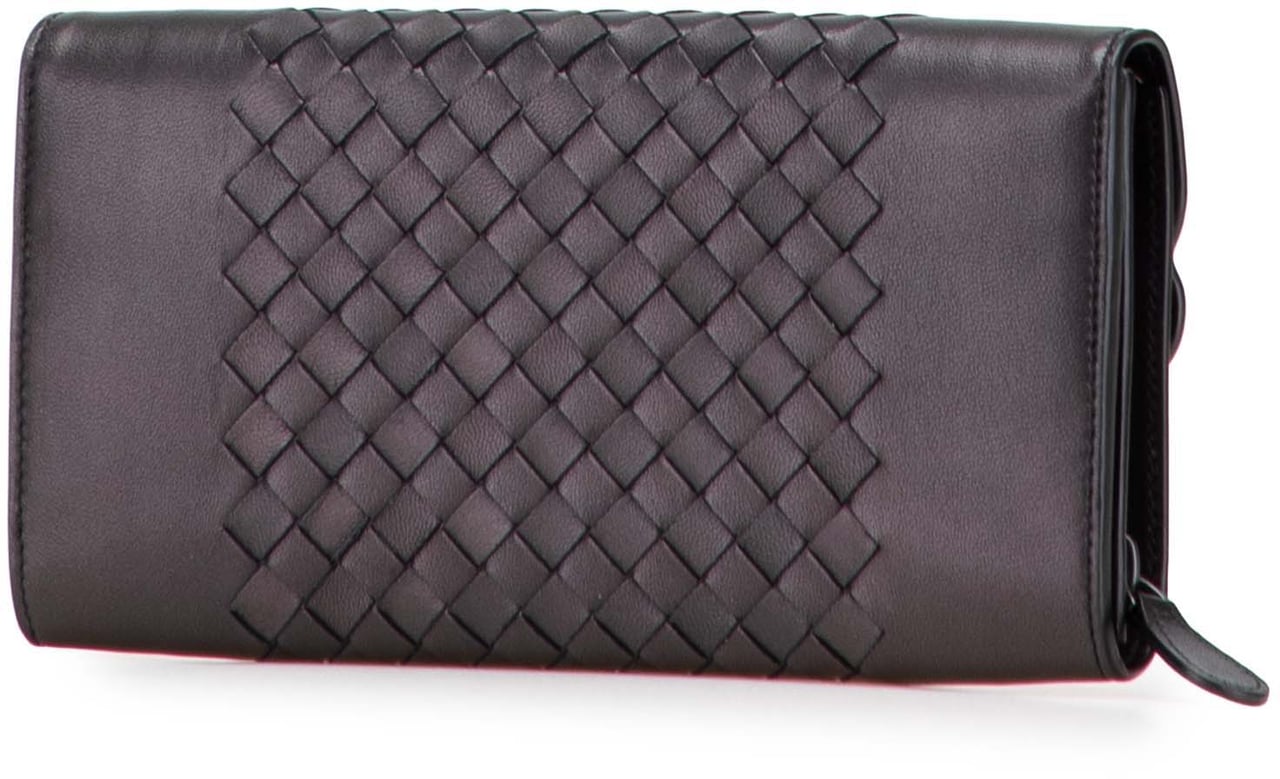 Bottega Veneta Nappa Intrecciato Grommet Scalloped Edge Long Wallet Zwart