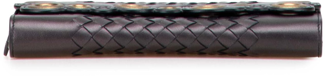 Bottega Veneta Nappa Intrecciato Grommet Scalloped Edge Long Wallet Zwart
