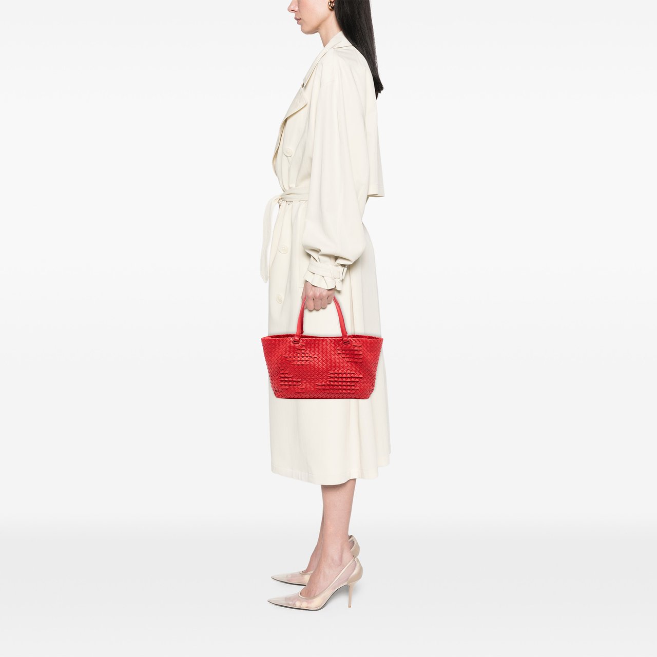 Bottega Veneta Nappa Intrecciato Ruffle Tote Rood