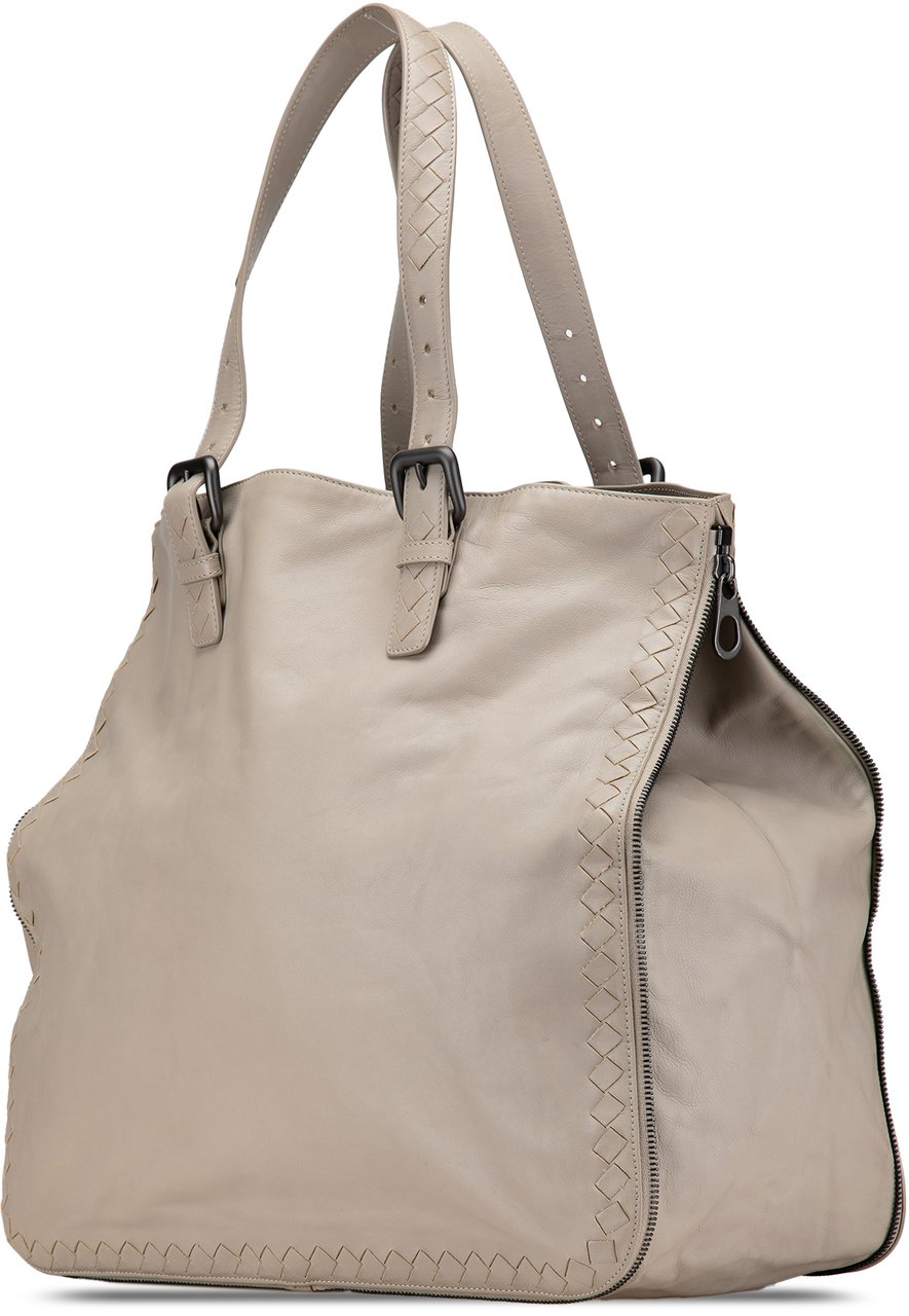 Bottega Veneta Leather Intrecciato Side Zip Tote Grijs