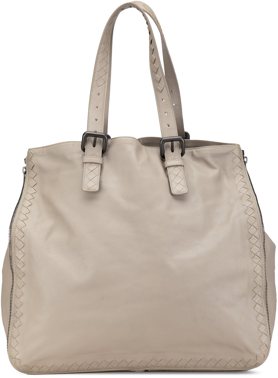 Bottega Veneta Leather Intrecciato Side Zip Tote Grijs