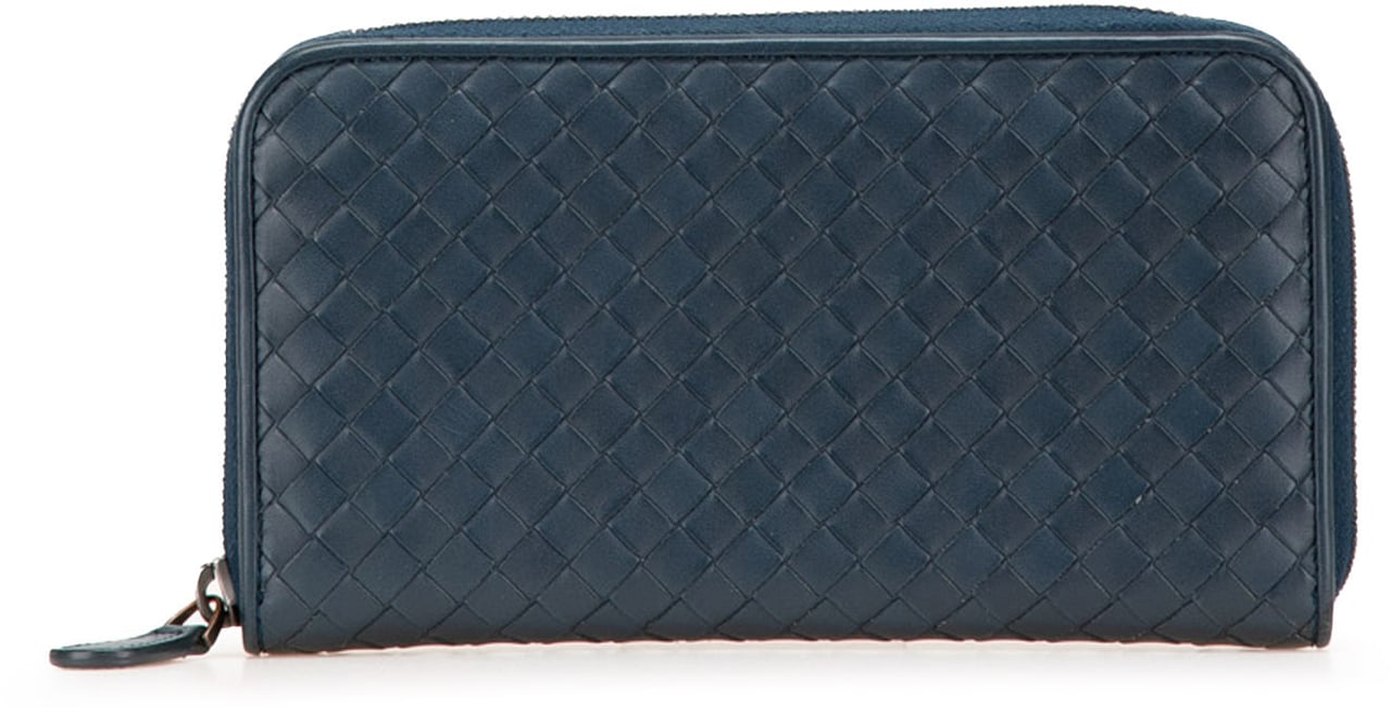 Bottega Veneta Nappa Intrecciato Zip Around Long Wallet Blauw