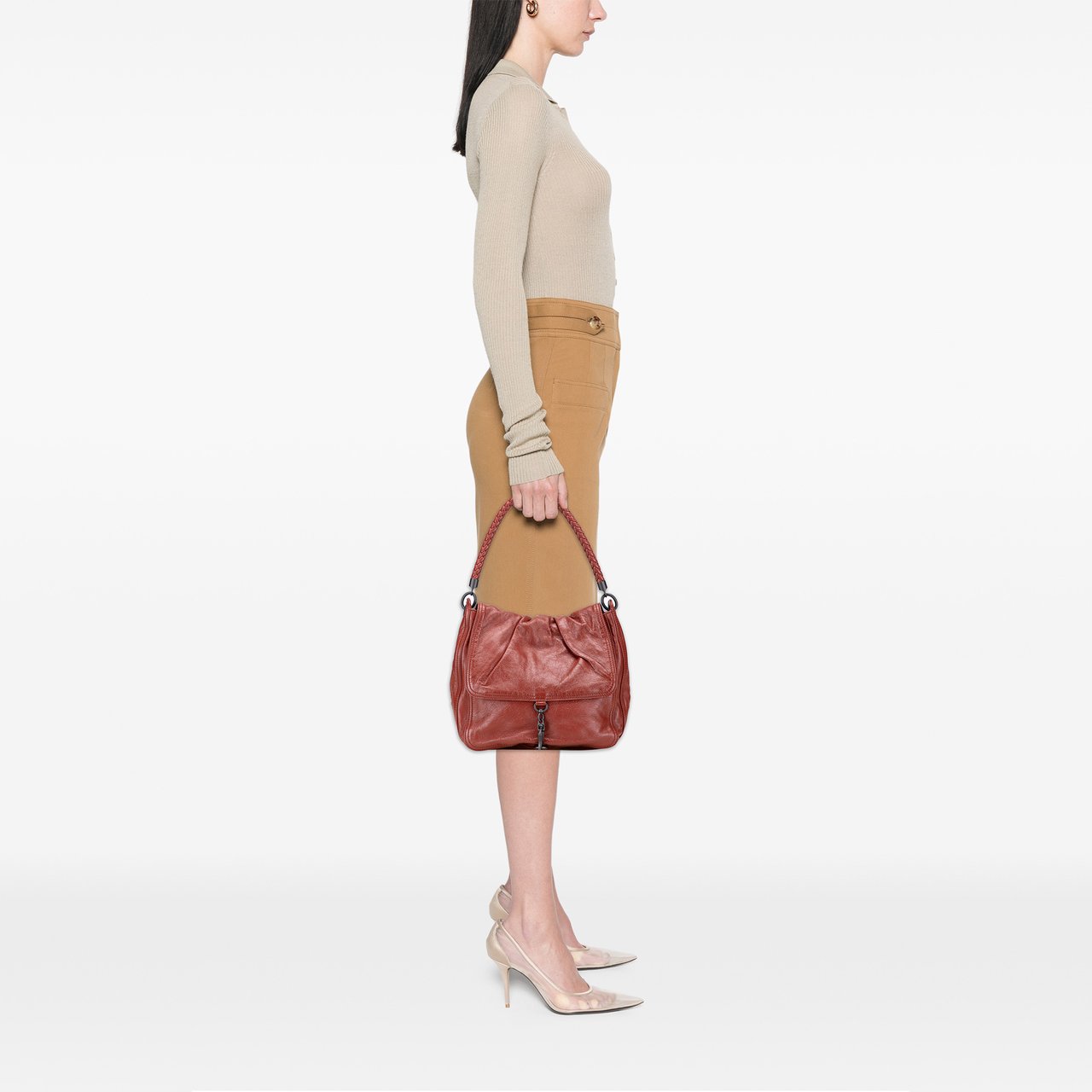 Bottega Veneta Intrecciato Trimmed Nappa Top Handle Bag Rood