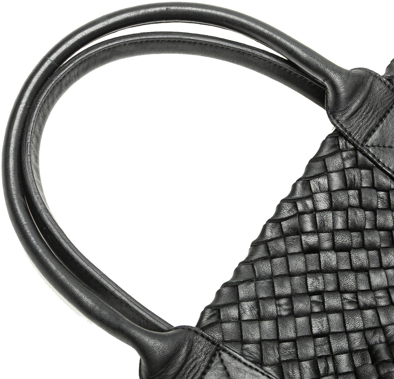 Bottega Veneta Medium Lambskin Intreccio Cabat Tote Zwart
