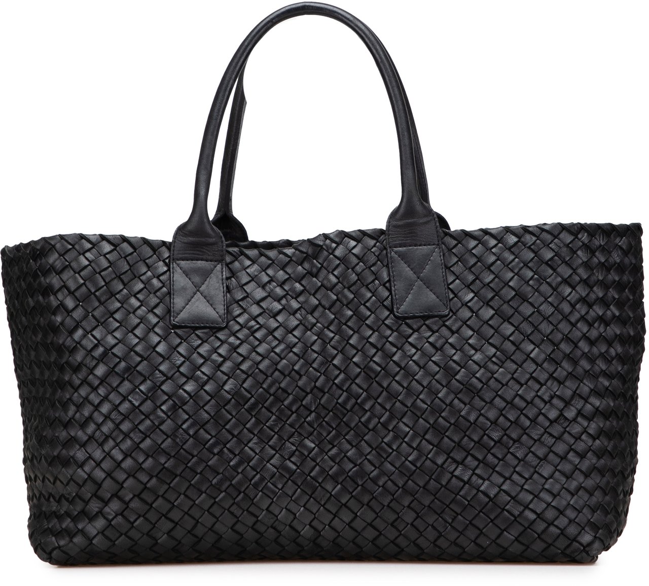 Bottega Veneta Medium Lambskin Intreccio Cabat Tote Zwart