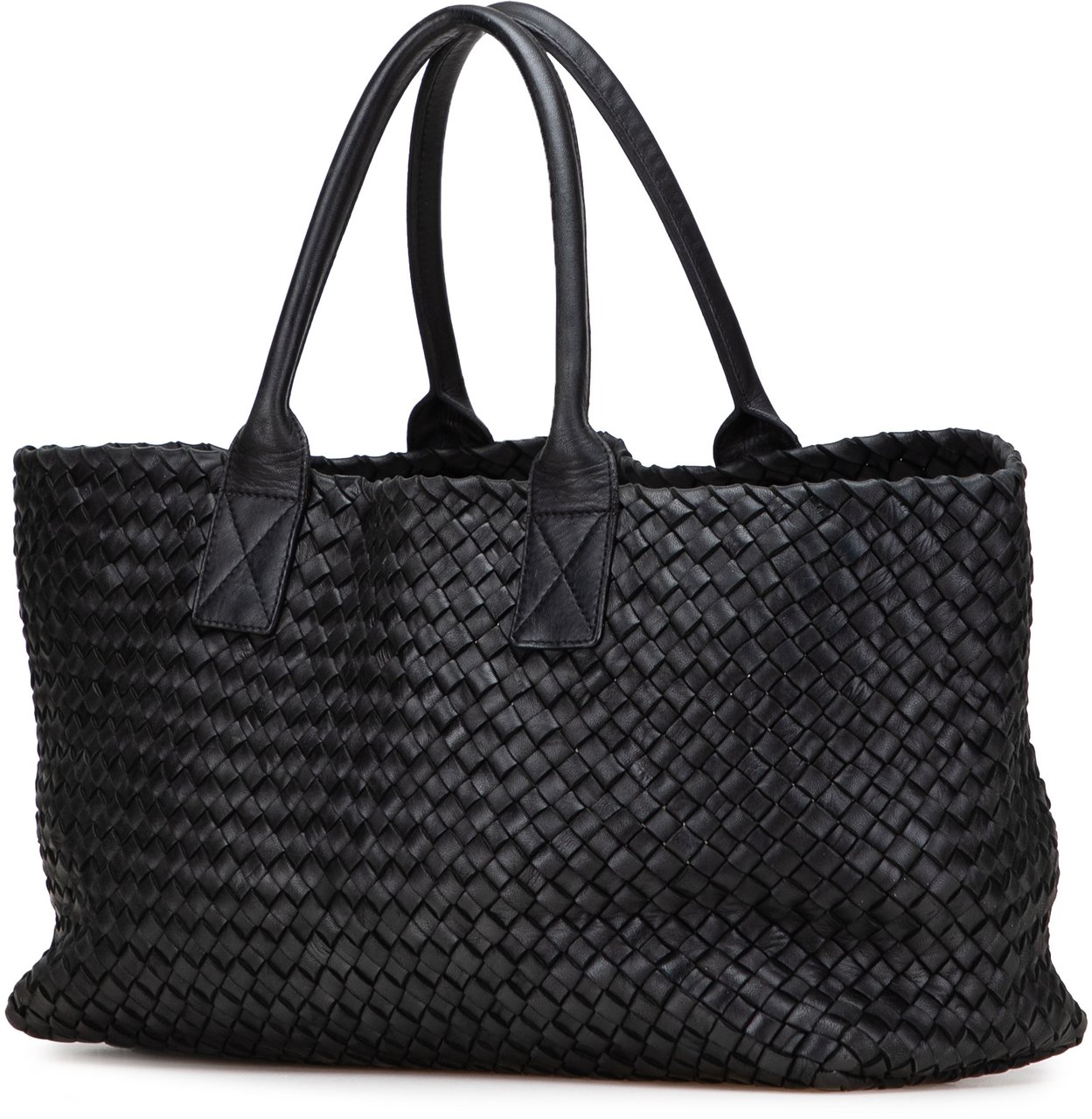 Bottega Veneta Medium Lambskin Intreccio Cabat Tote Zwart