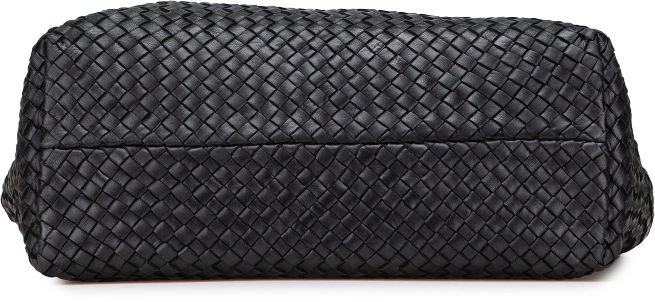 Bottega Veneta Medium Lambskin Intreccio Cabat Tote Zwart