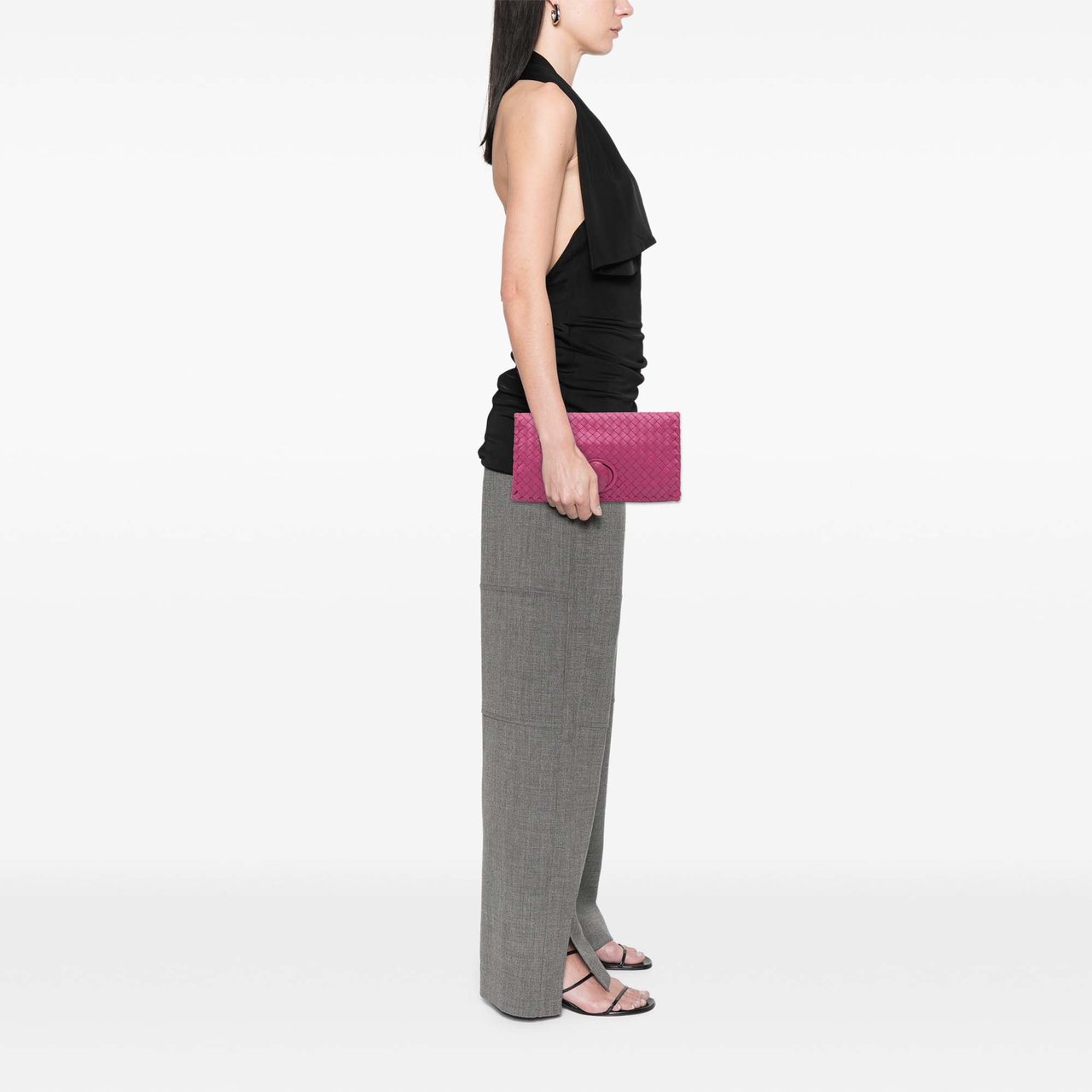 Bottega Veneta Nappa Intrecciato Turn Lock Clutch Roze