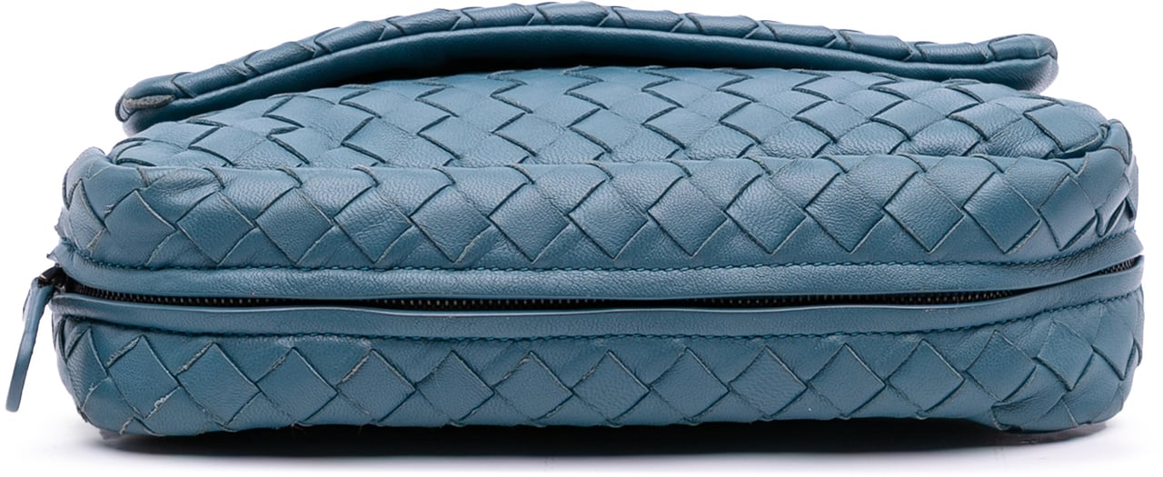 Bottega Veneta Mini Nappa Intrecciato Expandable Chain Crossbody Blauw