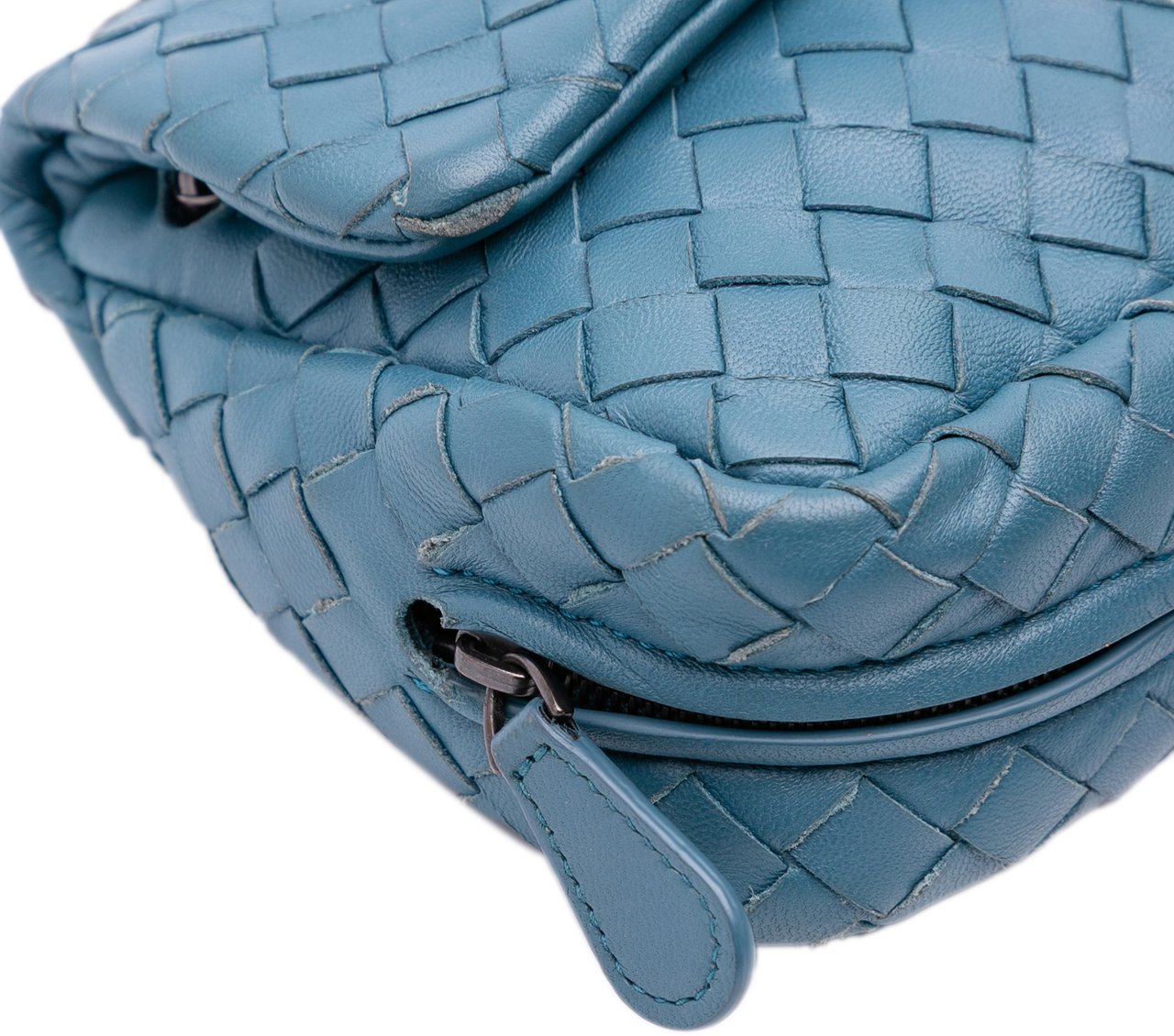 Bottega Veneta Mini Nappa Intrecciato Expandable Chain Crossbody Blauw