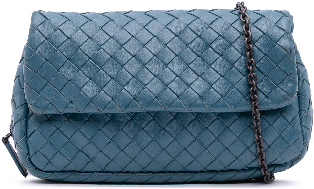 Bottega Veneta Mini Nappa Intrecciato Expandable Chain Crossbody Blauw