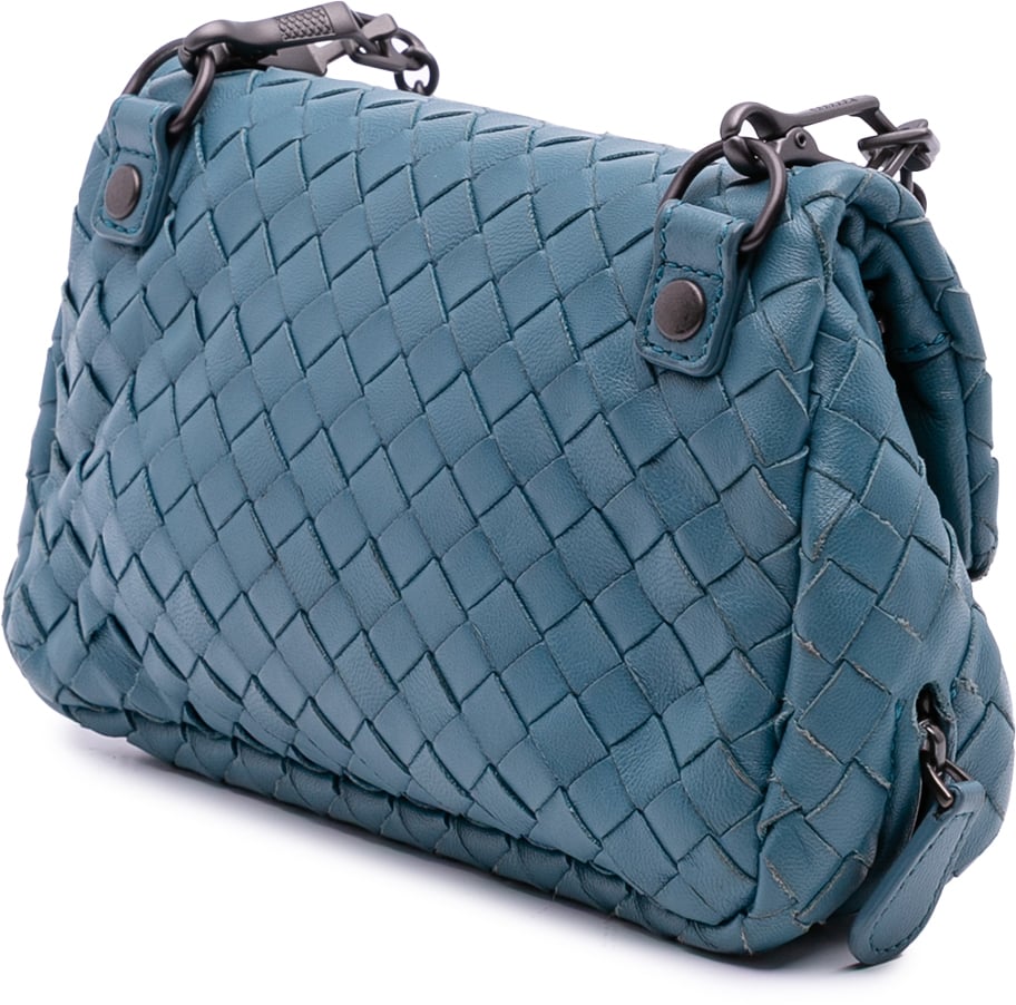 Bottega Veneta Mini Nappa Intrecciato Expandable Chain Crossbody Blauw