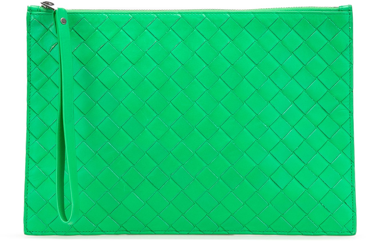 Bottega Veneta Intrecciato Leather Clutch Groen